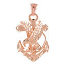 Gold Anchor Eagle Diamond Cut Pendant (Available In Yellow/Rose/White Gold)