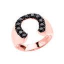 Rose Gold Black CZ Horseshoe Lucky Men's Ring