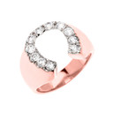 Rose Gold Cubic Zirconia Horseshoe Lucky Men's Ring