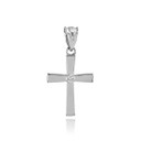 Polished White Gold Diamond Cross Charm Pendant Necklace