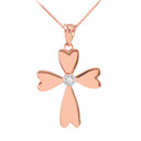 Rose Gold Solitaire Diamond Heart Cross Pendant Necklace