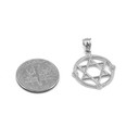 White Gold Roped Circle Star of David with Diamond Pendant Necklace