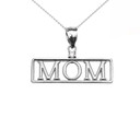 White Gold "MOM" Cubic Zirconia Pendant Necklace