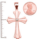 Rose Gold Solitaire Diamond High Polish Milgrain Cross Pendant Necklace (Large)
