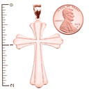 Rose Gold High Polish Milgrain Cross Pendant Necklace (Large)