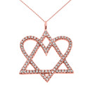 14K Rose Gold Jewish Star of David Heart with Diamonds Pendant Necklace
