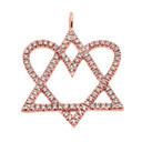 14K Rose Gold Jewish Star of David Heart with Diamonds Pendant Necklace