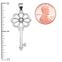 Sterling Silver Solitaire Cubic Zirconia Flower Key Pendant Necklace