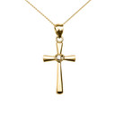 Yellow Gold Solitaire Cubic Zirconia Heart  Cross Pendant Necklace