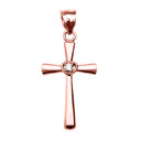 Rose Gold Solitaire Cubic Zirconia Heart  Cross Pendant Necklace