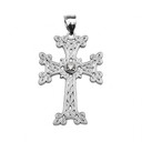 White Gold Armenian Cross Solitaire Diamond Pendant Necklace