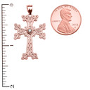 Rose Gold Armenian Cross Solitaire Diamond Pendant Necklace