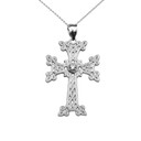 Sterling Silver Armenian Cross Solitaire Cubic Zirconia Religious Pendant Necklace
