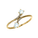 Yellow Gold Dainty Two Stone Aquamarine and Diamond Rope Design Promise Ring