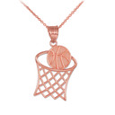 Rose Gold Textured Hoop and Basketball Charm Pendant Necklace