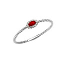 White Gold Dainty Halo Diamond and Marquise Ruby Solitaire Rope Design Promise/Stackable Ring