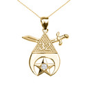 Yellow Gold Freemason Shriners 32nd Degree Diamond Star Eye Of Providence Pendant Necklace