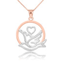 Gold Love Dove with Heart Pendant Necklace(Available in Yellow/Rose/White/Two-Tone)