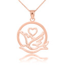 Gold Love Dove with Heart Pendant Necklace(Available in Yellow/Rose/White/Two-Tone)