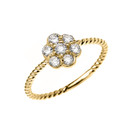 Gold Dainty 7 Stone Cluster Flower Diamond Rope Design Ring