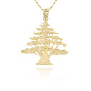 Yellow Gold Lebanese Cedar Tree Pendant Necklace