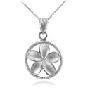 Silver Roped Circle Hawaiian Plumeria Flower Charm Pendant Necklace
