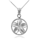 .925 Sterling Silver Hawaiian Plumeria Flower Circle Rope Pendant Necklace