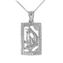 White Gold Shark Beaded Frame Pendant Necklace