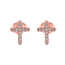 Rose Gold Diamond Cross Stud Earrings