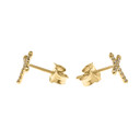 Yellow Gold Diamond Cross Stud Earrings side view