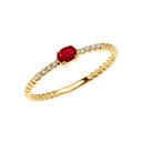 Dainty Solitaire Ruby and Diamond Rope Design Promise Ring in Gold (Yellow/Rose/White)