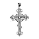 Sterling Silver Elegant Eastern Orthodox Cubic Zirconia Cross Pendant Necklace