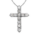 Elegant White Gold 3 Carat Round Cubic Zirconia Small Cross Pendant Necklace