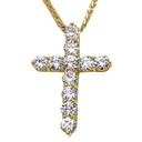 Yellow Gold Elegant 7 Carat Round Cubic Zirconia Cross Pendant Necklace (Large)