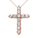 Rose Gold Elegant 4 Carat Round Cubic Zirconia Cross Pendant Necklace (Medium)