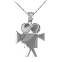 .925 Sterling Silver Hollywood Film Animation Camera Pendant Necklace