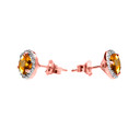 Halo Stud Earrings in Two Tone Rose Gold with Solitaire Citrine and Diamonds