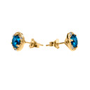 14k Halo Stud Earrings Gold with Solitaire London Blue Topaz and Diamonds(Available in Yellow/White Gold)