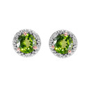 Halo Stud Earrings in Two Tone Rose Gold with Solitaire Peridot and Diamonds