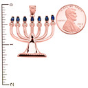 Sapphire and Diamond Rose Gold Menorah Pendant Necklace