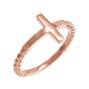 Rose Gold Beaded Sideways Cross Ring