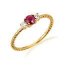Dainty Gold Ruby Birthstone Engagement Ring with White Topaz (Available in Yellow Gold, Rose Gold, White Gold)