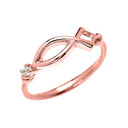 Christianity Symbol Ichtus Dainty Diamond Rose Gold Ring