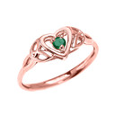 Trinity Knot Heart Solitaire Emerald Yellow Gold Proposal Ring(Available In Yellow/Rose/White Gold)