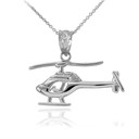 Polished White Gold Helicopter Pendant Necklace