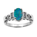 White Gold Australian Opal Doublet and Diamond Engagement Proposal Ring