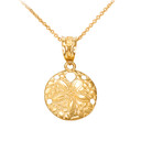 Yellow Gold Round Sand Dollar Pendant Necklace