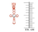 Two Tone Rose and White Gold Heart Cross Necklace