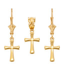 14k Gold Rounded Mini Cross Necklace Earring Set(Available in Yellow/Rose/White Gold)