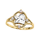 Yellow Gold Rope Design Angel with Cubic Zirconia Ladies Ring